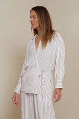 Halcyon Stripe wrap front shirt by LILYA