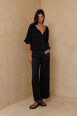 Lightweight rayon voile top with button-through front