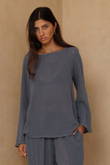 Allegra Top in Storm Blue lightweight open-weave cotton mesh