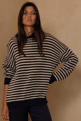 Relaxed striped knit top with dropped shoulders and ribbed trims
