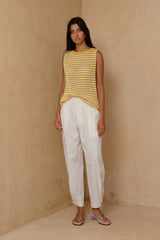 White cotton Utility Pants with tailored mid-rise fit in Coconut Ivory