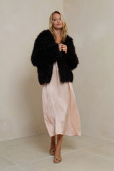 Rich chocolate wool jacket with relaxed fit