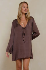 Shiny viscose Zermatt Dress styled as an easy winter mini dress