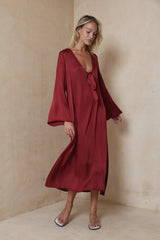 Front tie red satin dress by LILYA