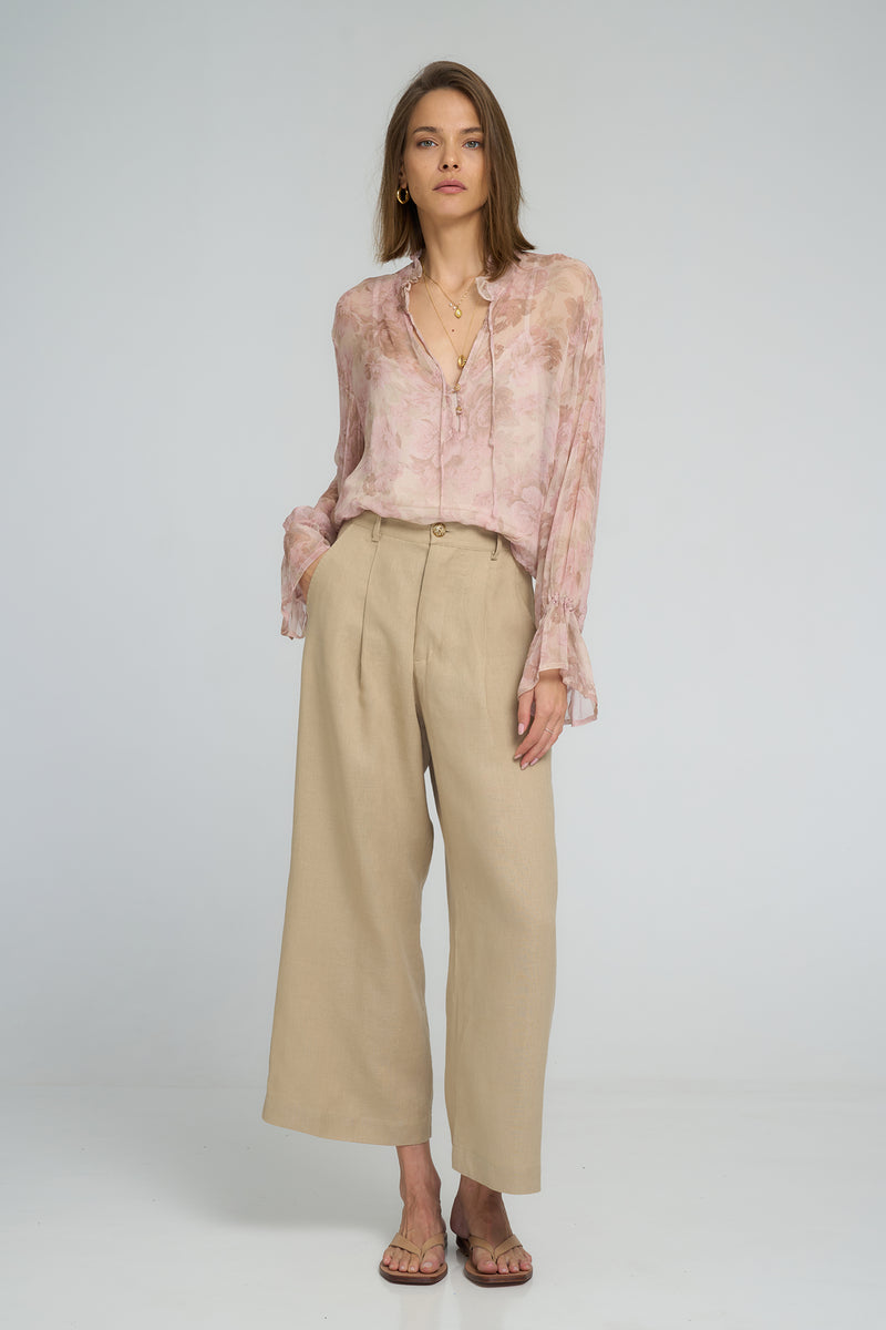 Wide-leg high-waisted linen pants by LILYA 