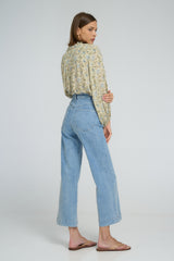 Pale Blue stretch denim wide-leg jeans 