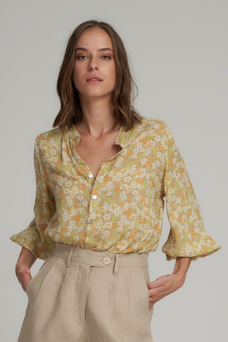 A Model Wearing a Floral Classic Cotton Top by LILYA