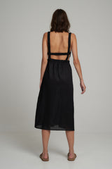 Back View of a Black Linen Backless Dress