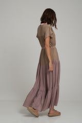 Side View of a Colour Block Summer Maxi Dress in Australia
