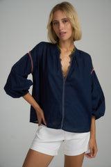 The Anatolia Trim Top in Navy Blue Crochet Mix by LILYA