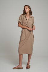 A Model Wearing a Asymmetric Cotton Midi Dress by LILYA