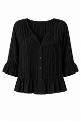 Close-up of the Sonora Top highlighting delicate pintuck detailing and button-through front.