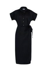 An image of a black cotton wrap dress