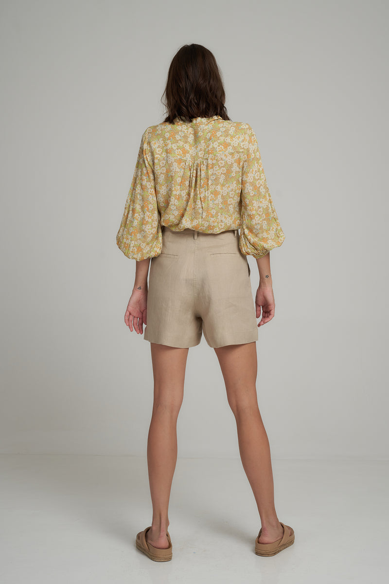Back View of Natural Linen Shorts with Pockets