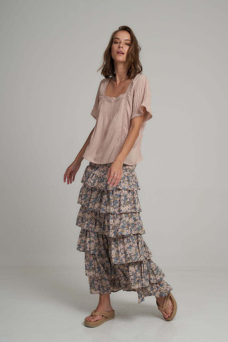 A Model Wearing a Floral Maxi Skirt in Australia