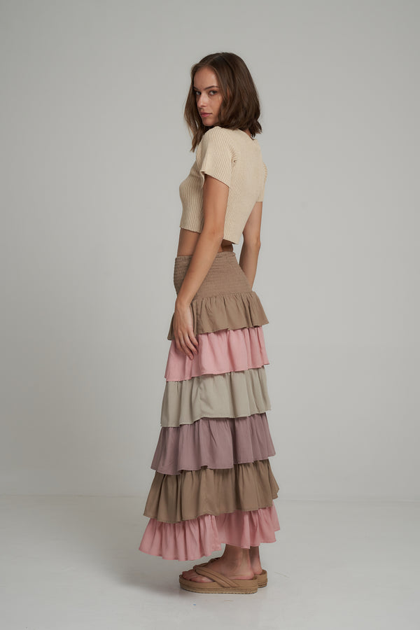 Side View of a Colour Block Summer Maxi Skirt