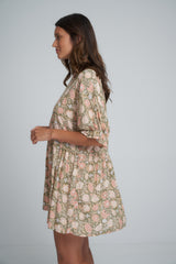 Side View of a Floral Mini Smock Dress