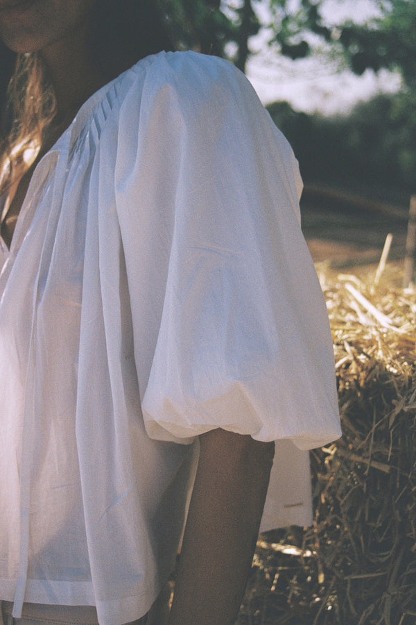 A close up on a classic white cotton top