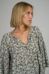 A model wearing a green floral top for summer