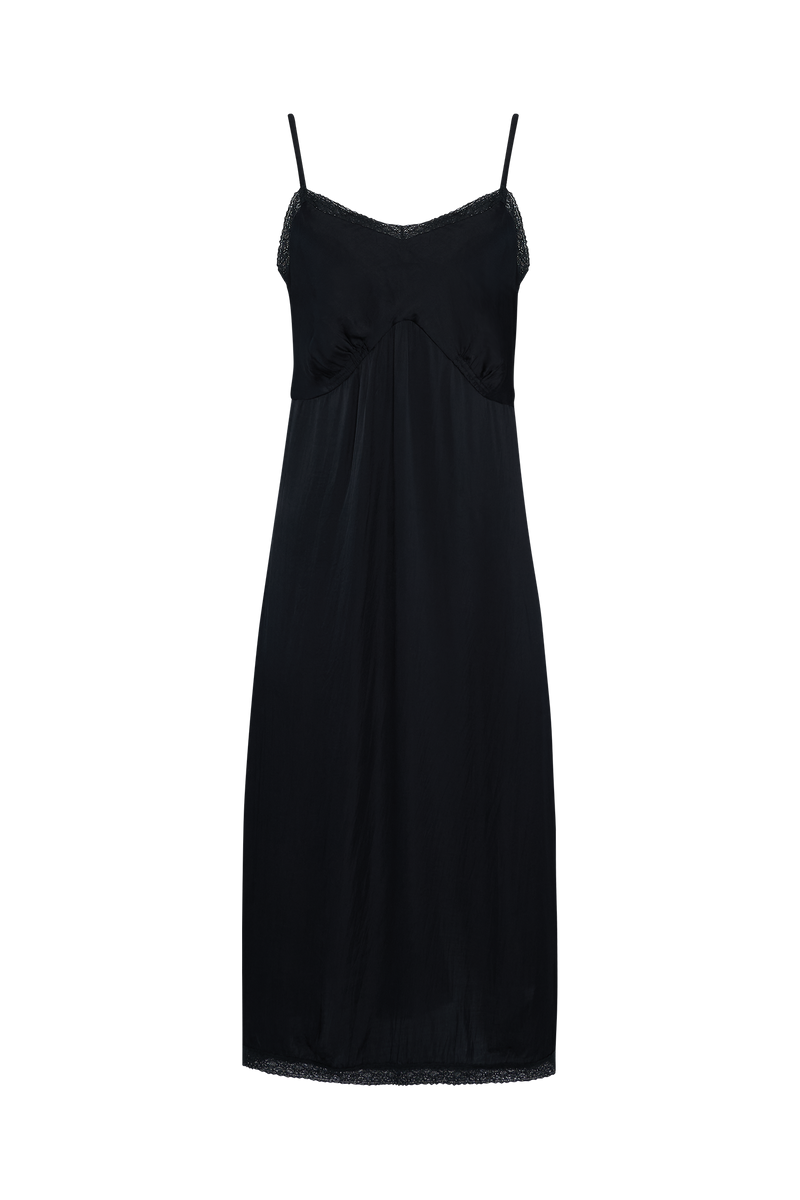 An image of a black slip midi dress