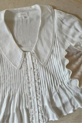 White blouse with button front and wide collar 