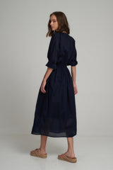Back View of Navy Cotton Maxi Shirt Dress