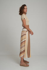 Side View of Retro Striped Maxi Wrap Skirt in Australia