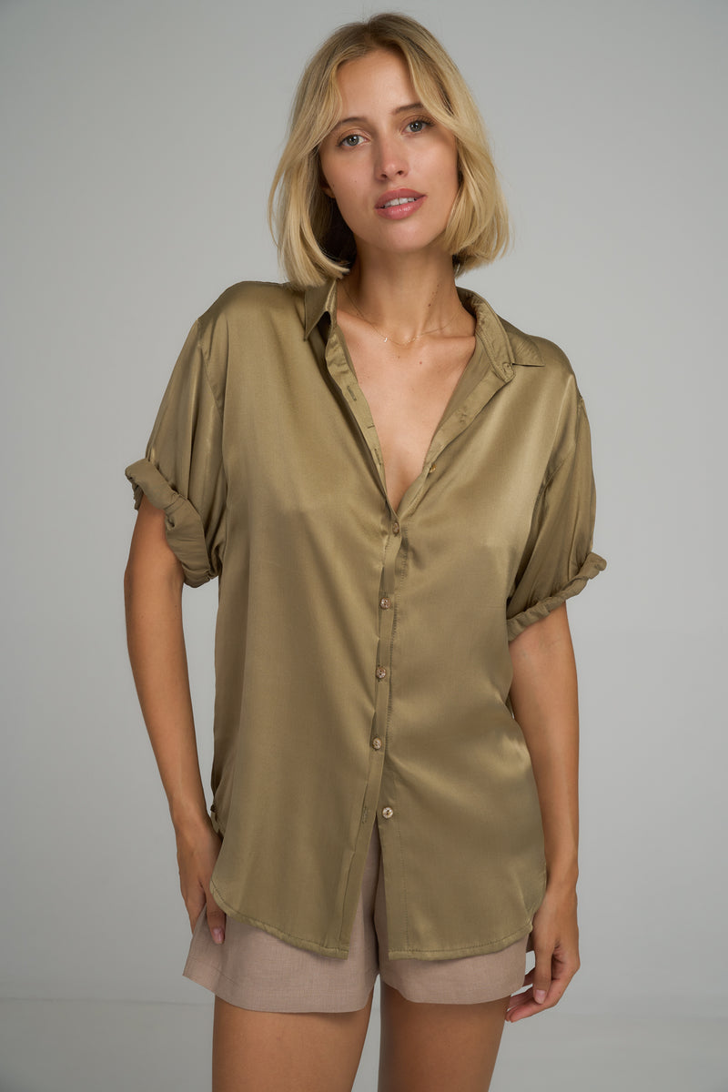 The Hutton Silk Shirt Moss Green by LILYA