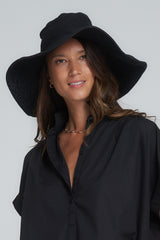 A Model Wearing a Beach Black Cotton Canvas Hat