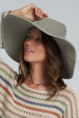 A Model Wearing a Green Cotton Canvas Beach Hat by LILYA