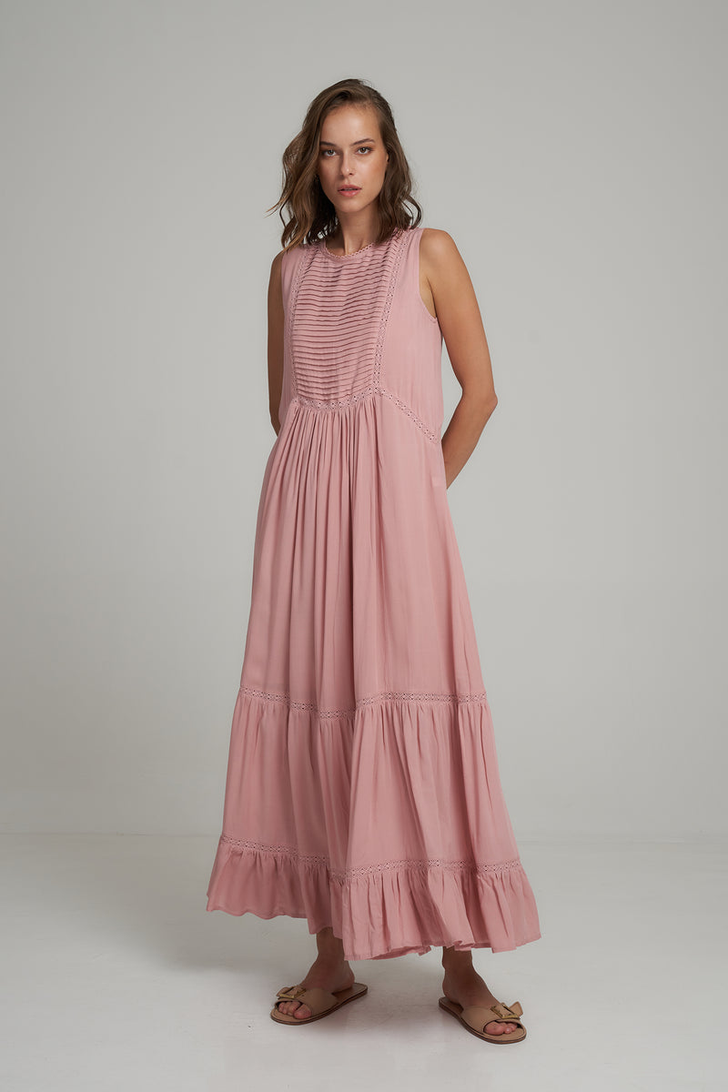 A Model Wearing a Pink Maxi Dress for Summer
