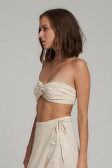 A Woman Wearing a Natural Cotton Bandeau Top