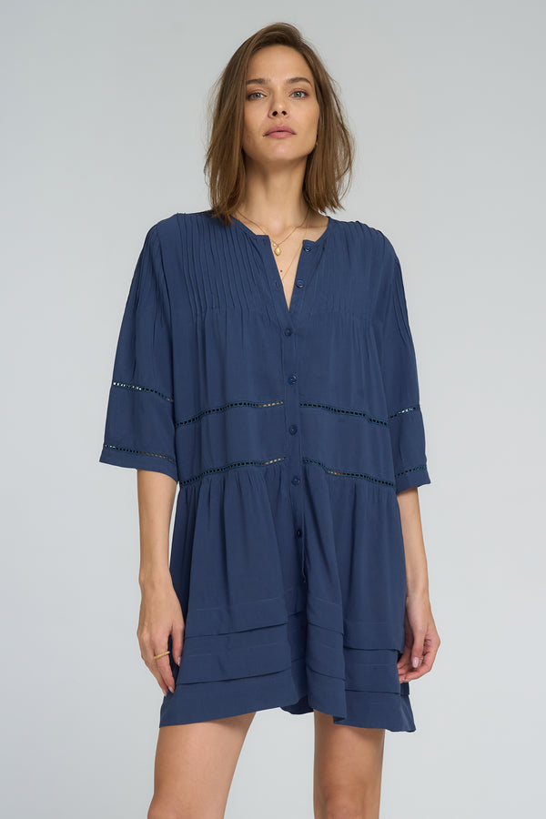 Front view of LILYA Lori Dress in ocean blue