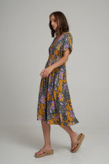 Side View of Batik Floral Maxi Dress for Summer