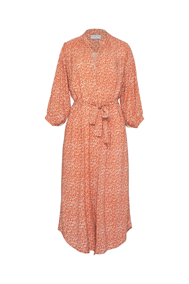 An image of an orange floral dress