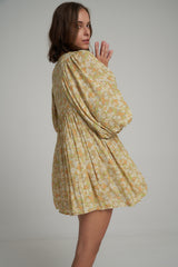 Side View of Yellow Mini Floral Summer Dress