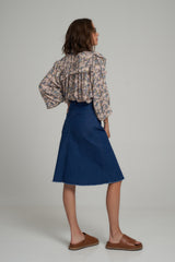 Back View of Casual Denim Midi Skirt in Australia