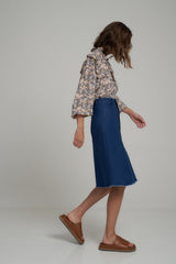 Side View of  Molly High Waist Freyed Denim Skirt