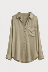 Green luxurious satin shirt with large pocket in green