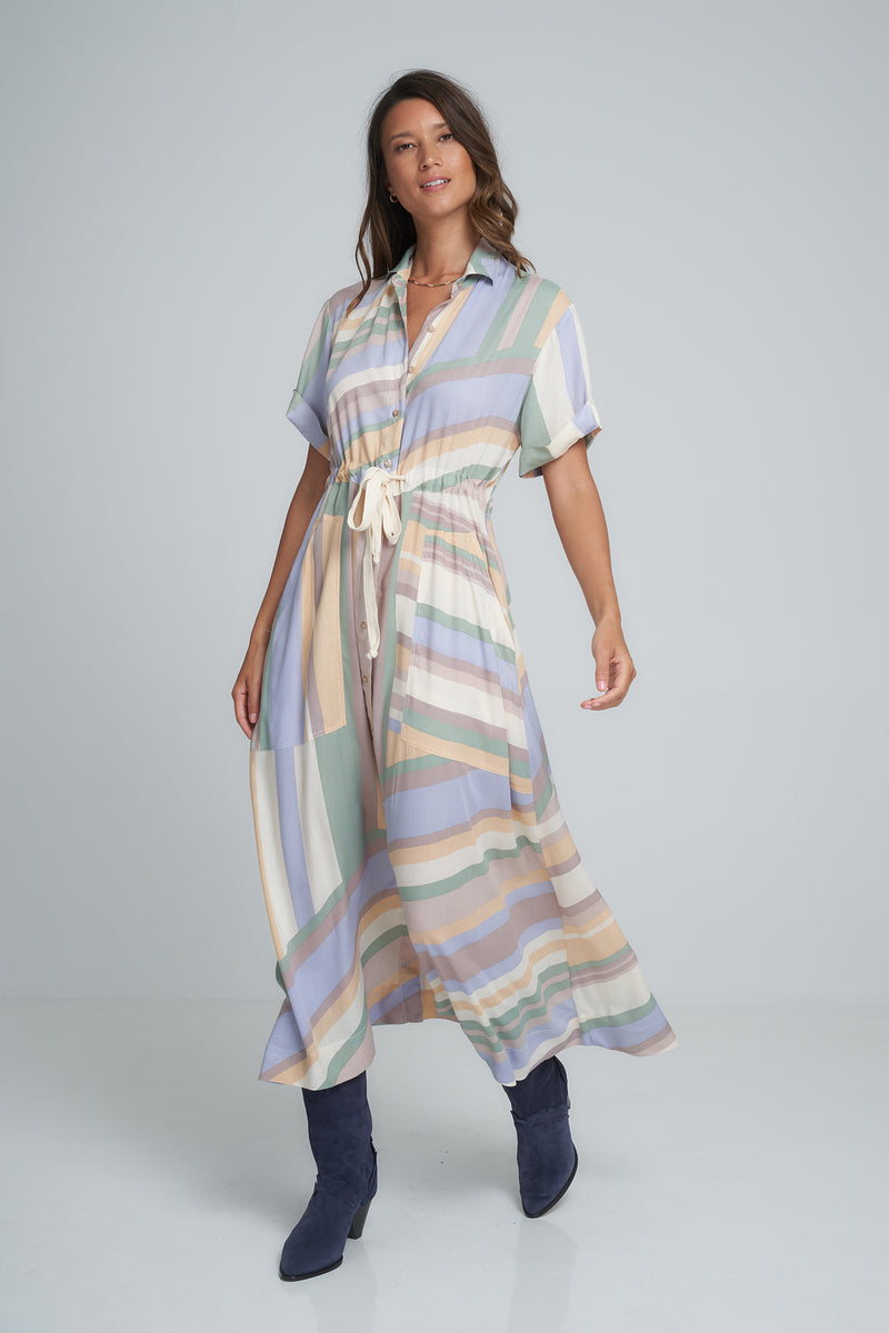 September Dress - Ocean Retro Stripe