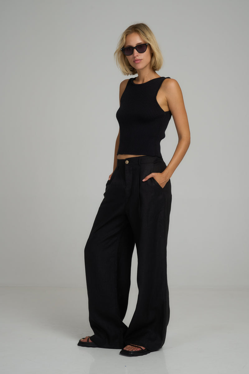 Side View of black linen dress pants