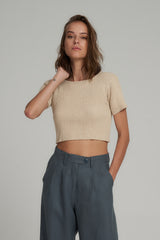 A Model Wearing a Natural Cotton Ribbed Shirt by LILYA