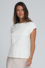 A Model Wearing a Slim Classic Cotton White Tee