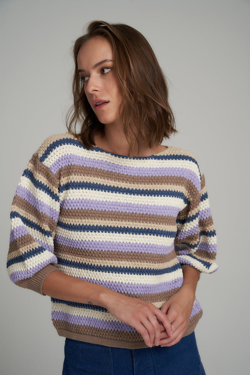 Striped Cotton Ribbed Long Sleeve Jumper