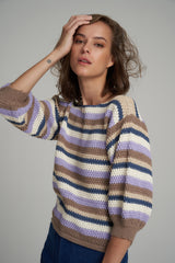 Model Wearing a Striped Cotton Knit Top by LILYA