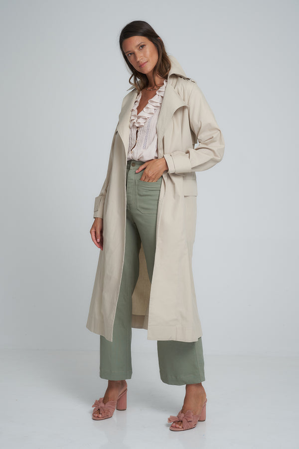 A Model in a Cotton Trench Coat for Winter