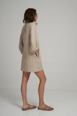 Side View of Natural Linen Mini Shift Dress by LILYA
