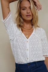 LILYA Napali Embroidered Top in white front view