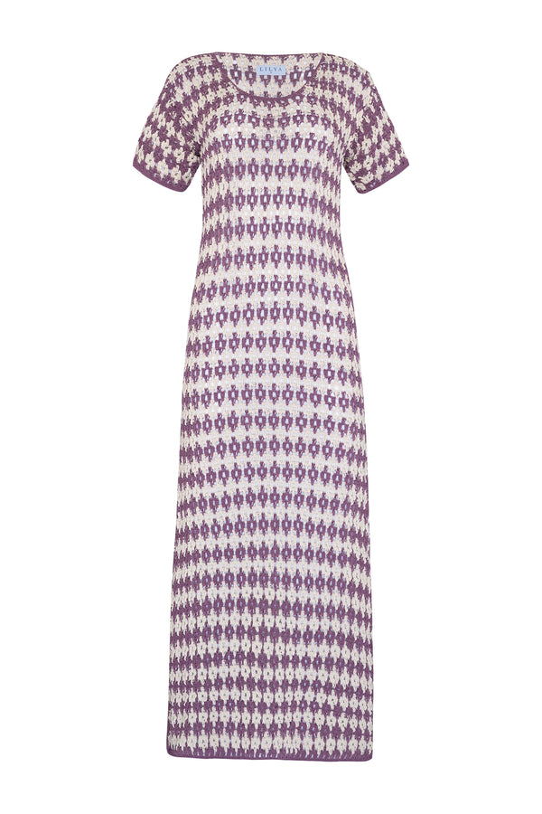 Vacance Crochet Maxi Dress - Lavender Ivory