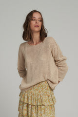 A Model Wearing a Sand Cotton Knit by LILYA